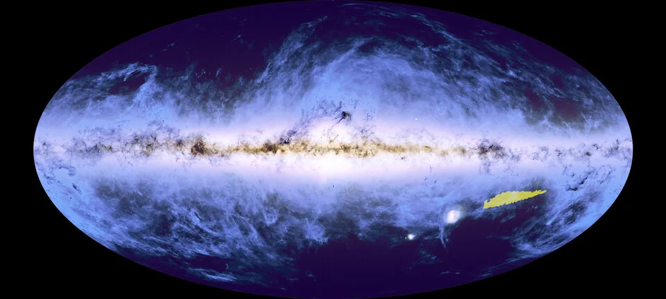 Euclids erstes großes Mosaik auf einer Gaia- und Planck-Himmelskarte