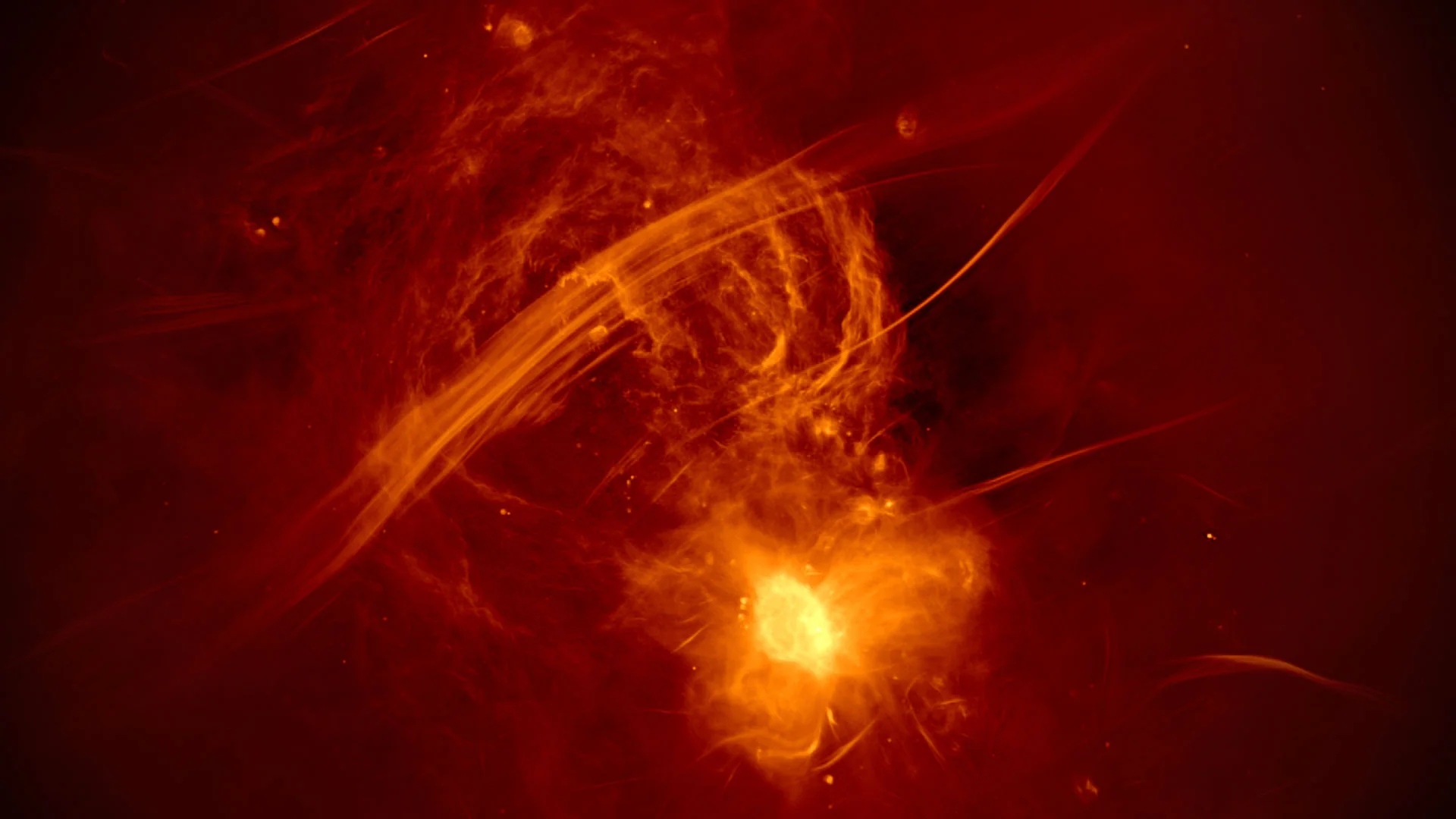 MeerKAT-Detail der Region um Sagittarius A Stern und eine Radioblase